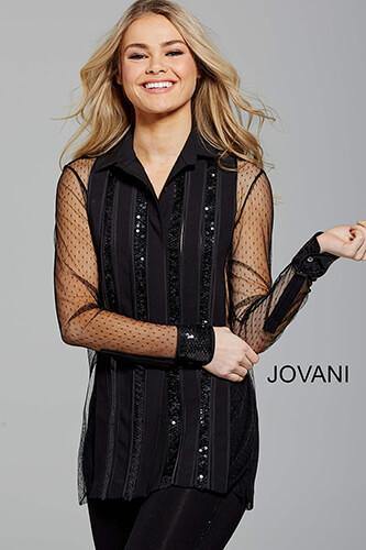 Jovani M51753 Black Long Sleeve Top