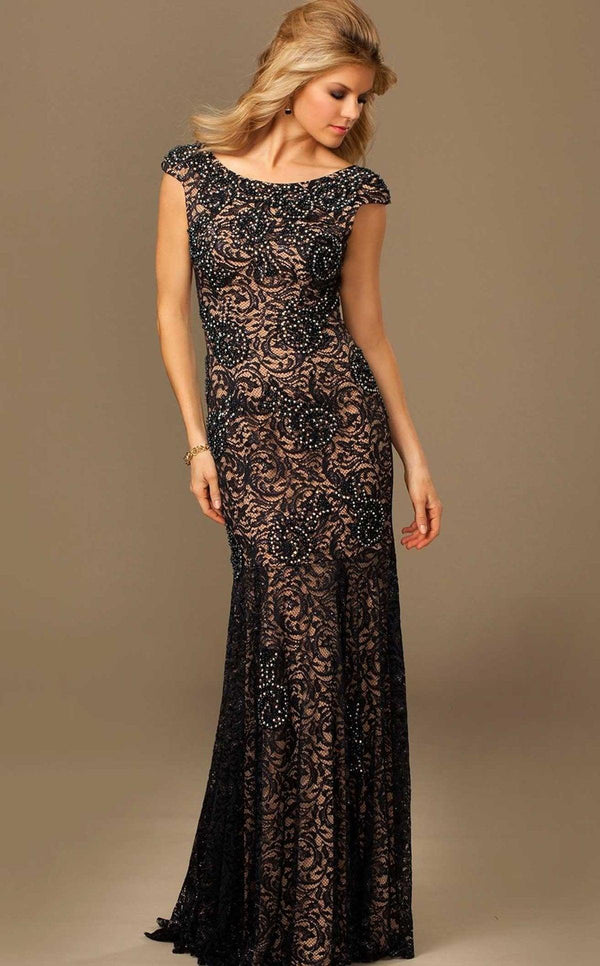 Jovani Cap Sleeve Beaded Long Prom Dress 74495 - The Dress Outlet