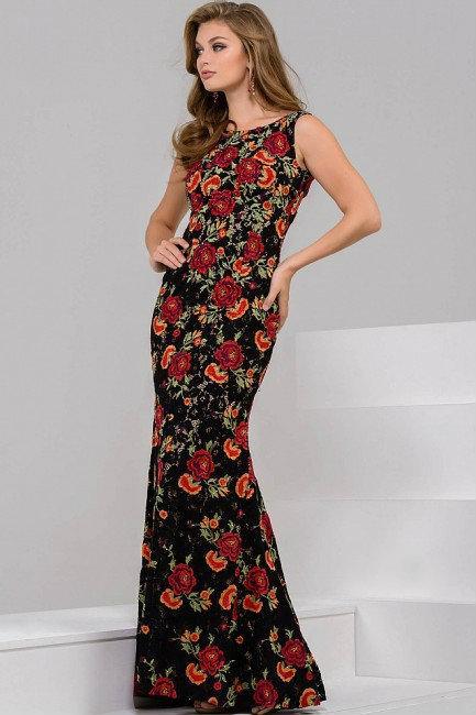 Jovani Colorful Floral Long Evening Gown 50144 - The Dress Outlet