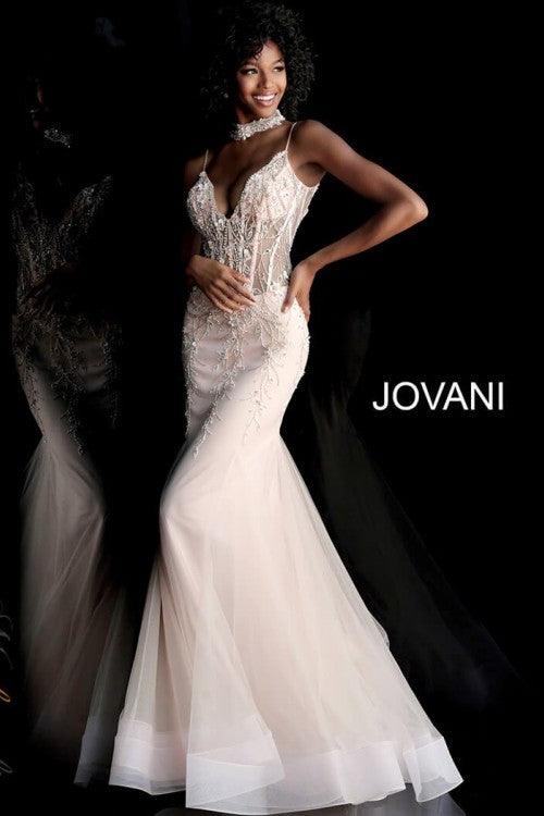 Jovani Corset Bodice V-Neck Mermaid Prom Dress 66151 - The Dress Outlet