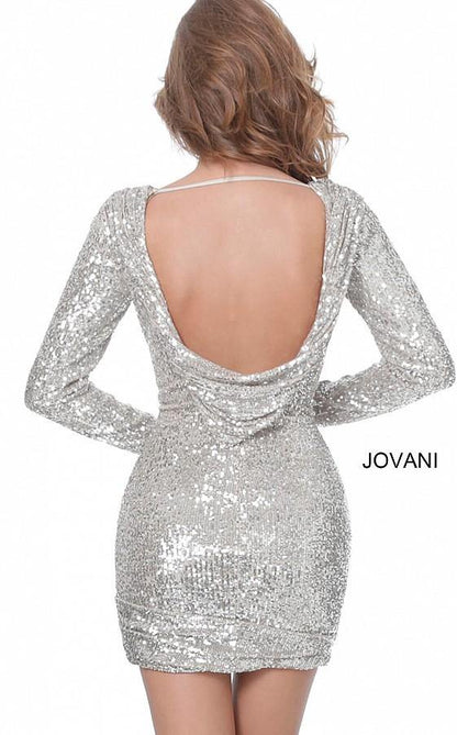 Jovani Cowl Back Sequin Short Dress 03937 - The Dress Outlet
