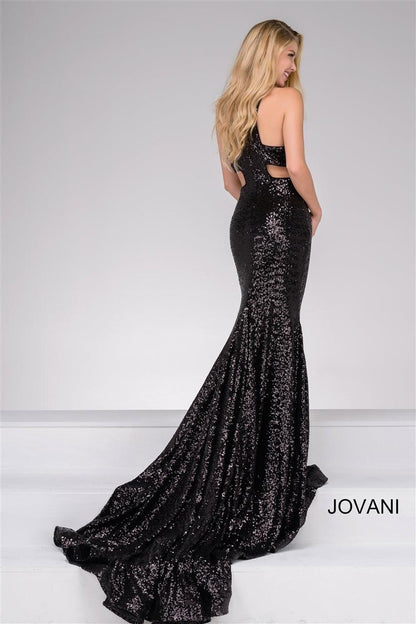 Jovani Cut Out Sequined Long Prom Dress 48334 - The Dress Outlet