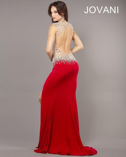 Jovani Deep V Neck Illusion Long Prom Gown 74234 - The Dress Outlet