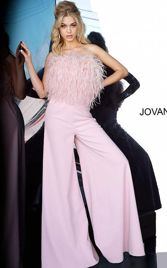 Jovani Feather Bodice Formal Jumpsuit 1542 - The Dress Outlet
