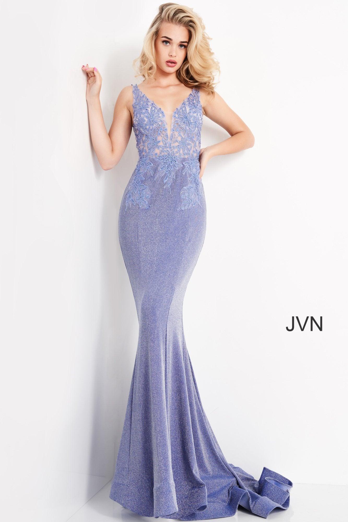 Jovani Floral Bodice Sheath Long Prom Dress 06505 - The Dress Outlet