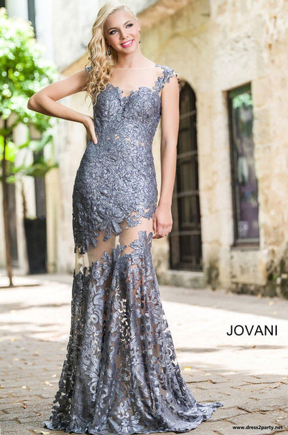 Jovani Floral Lace Cap Sleeve Prom Dress 21226 - The Dress Outlet