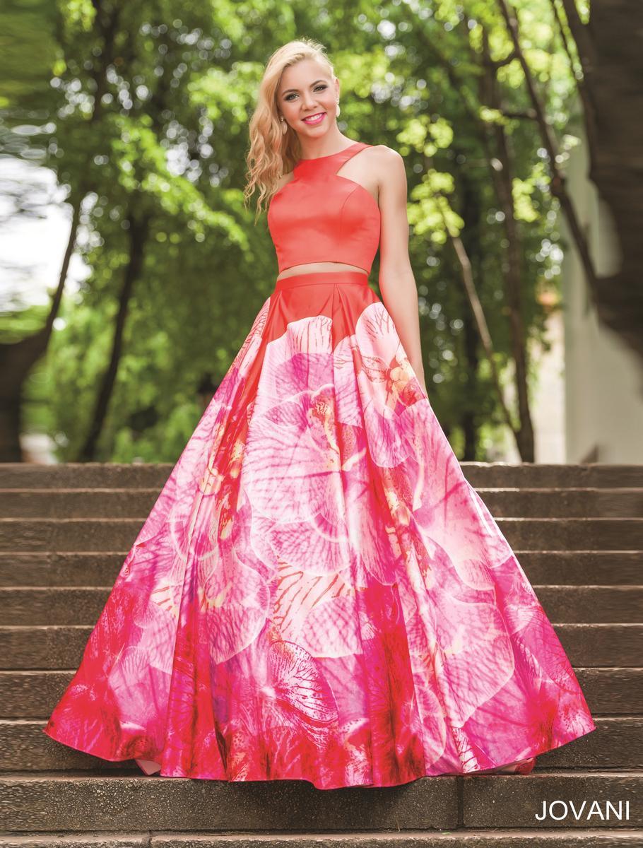 Jovani Floral Print 2 Piece Long Ball Gown 34034 - The Dress Outlet