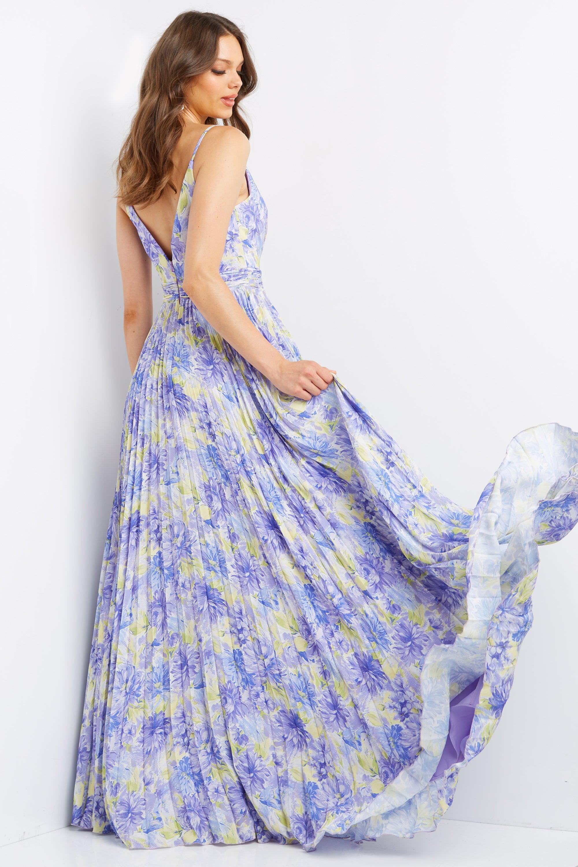 Jovani Floral Print Long Maxi Prom Dress 08491 - The Dress Outlet