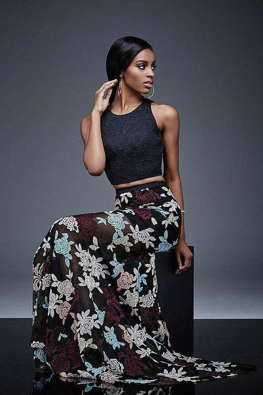 Jovani M405 Floral Print Two-Piece Evening Dress