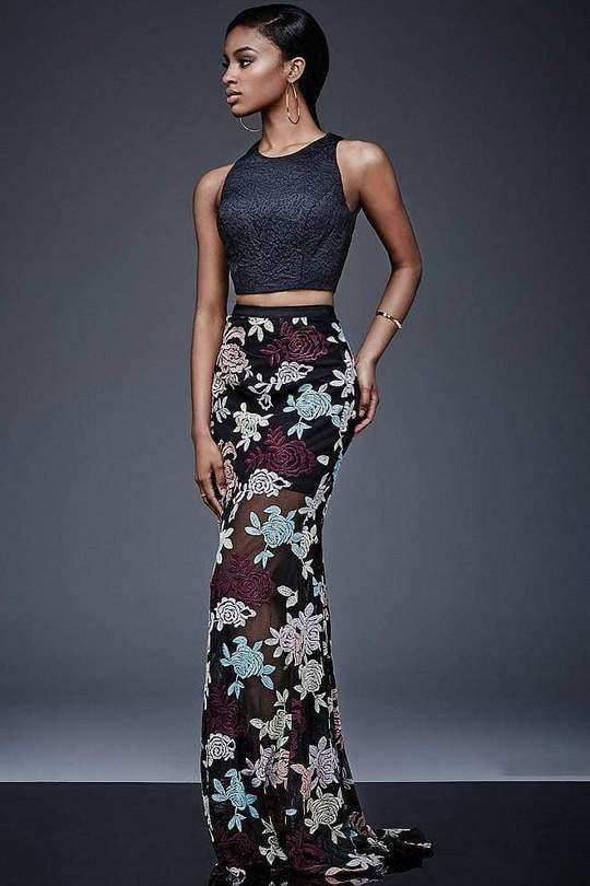 Jovani Floral Print Two-Piece Prom Dress Sale - The Dress Outlet
