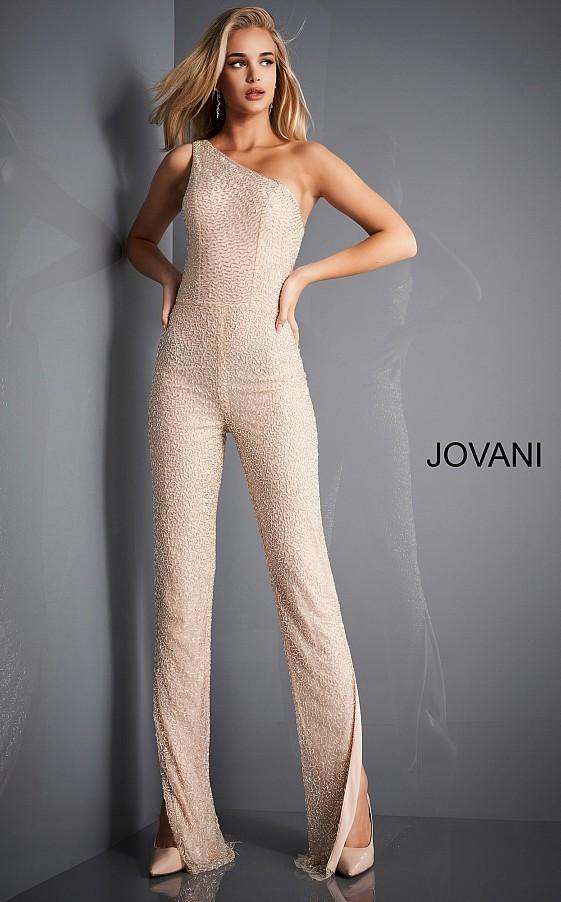 Jovani Formal One Shoulder Beaded Jumpsuit 3816 - The Dress Outlet