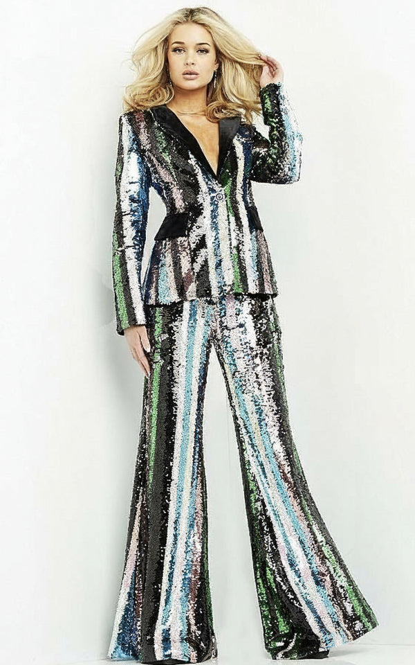 Jovani M02942 Formal Sequins Two Piece Pant Suit