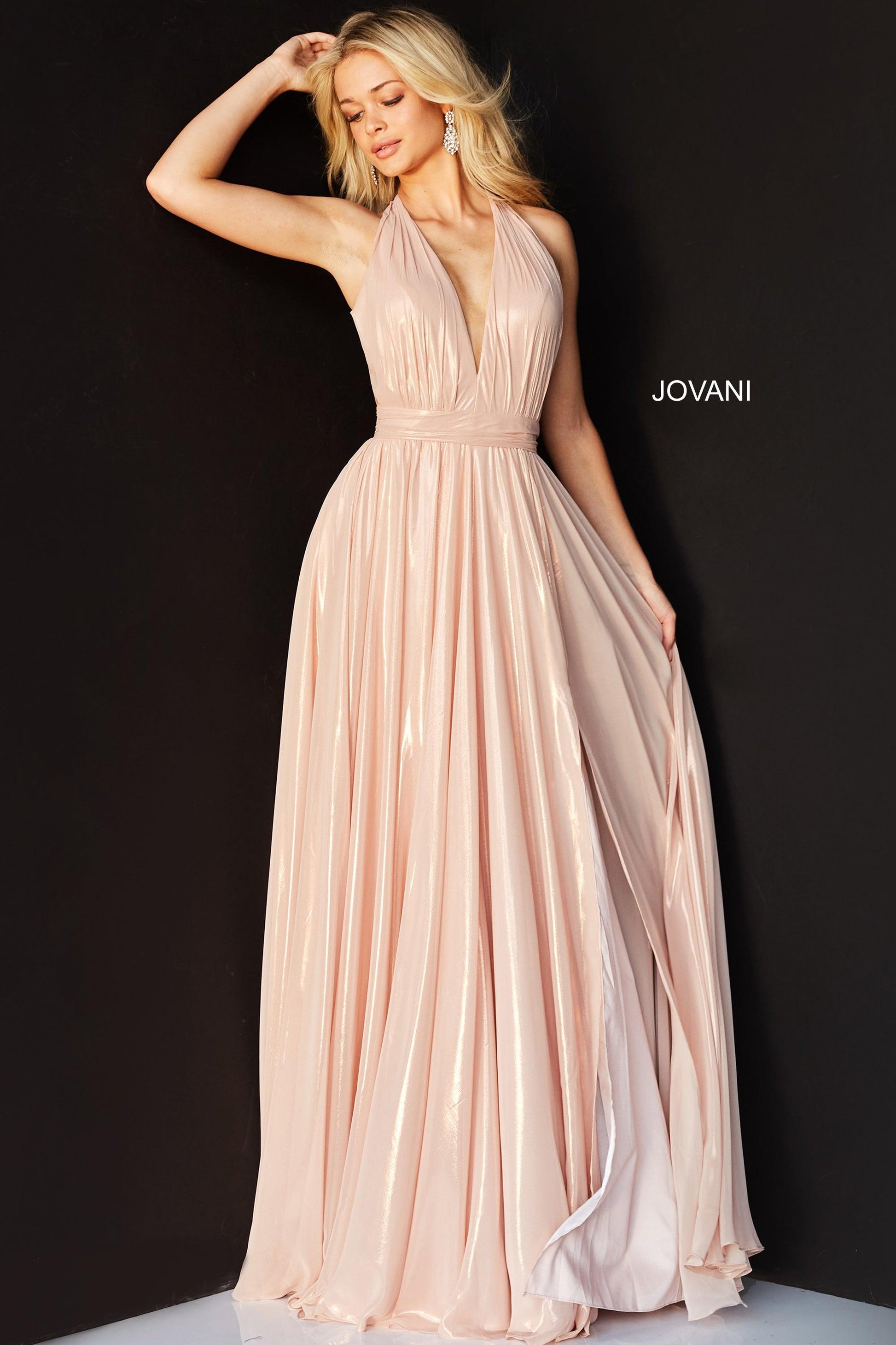 Jovani 07247 Halter Long Formal Evening Dress