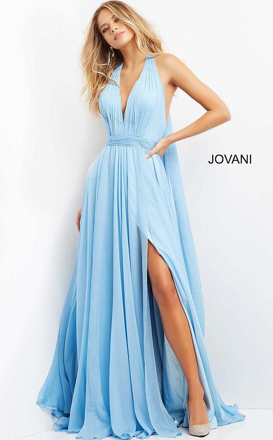 Light Blue Jovani 08682 Halter Long Formal Prom Dress for 590.0 The Dress Outlet
