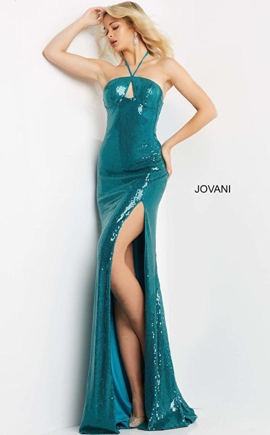 Jovani Halter Long Glitter Formal Dress 07216 - The Dress Outlet