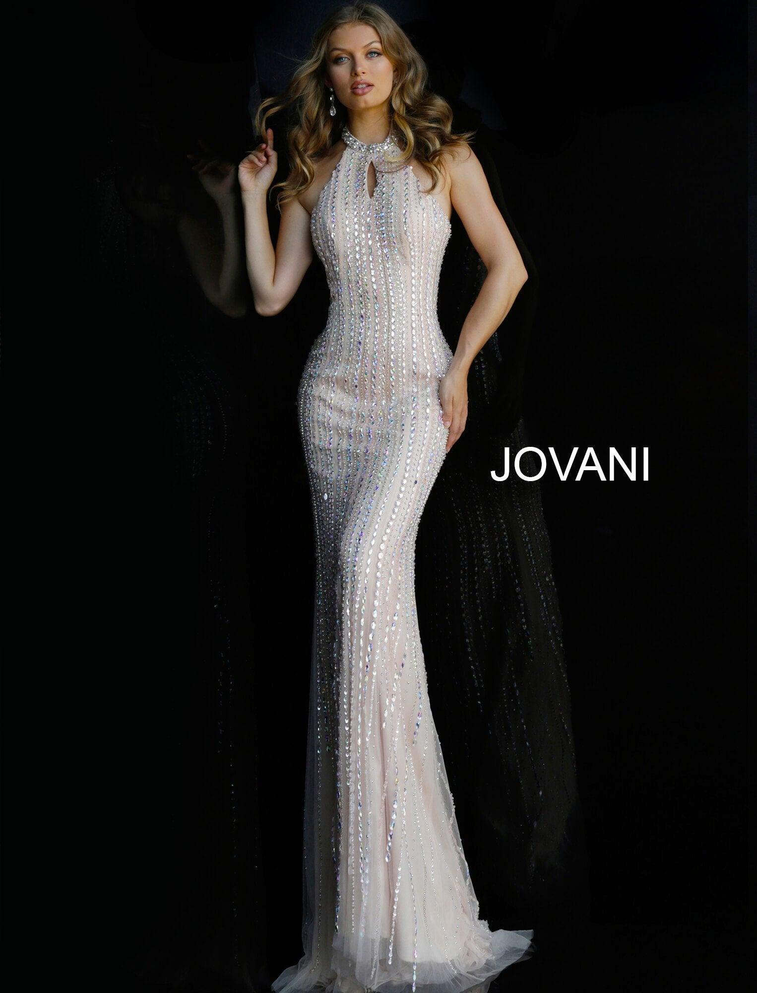 Jovani Halter Neck Backless Jewel Long Evening Dress 60302 - The Dress Outlet