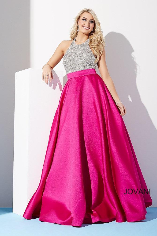 Jovani Halter Neck Glitter Long Prom Gown 29160 - The Dress Outlet