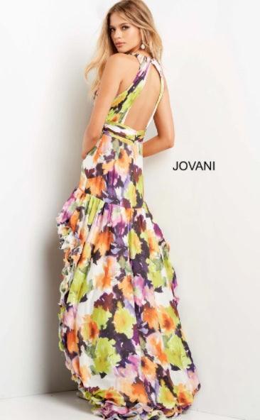 Jovani High Low Formal Floral Print Prom Gown 09389 - The Dress Outlet