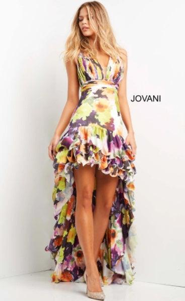 Jovani High Low Formal Floral Print Prom Gown 09389 - The Dress Outlet