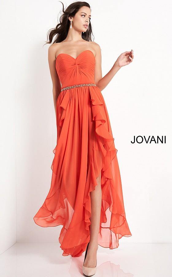 Jovani High Low Strapless Prom Chiffon Dress 04874 - The Dress Outlet