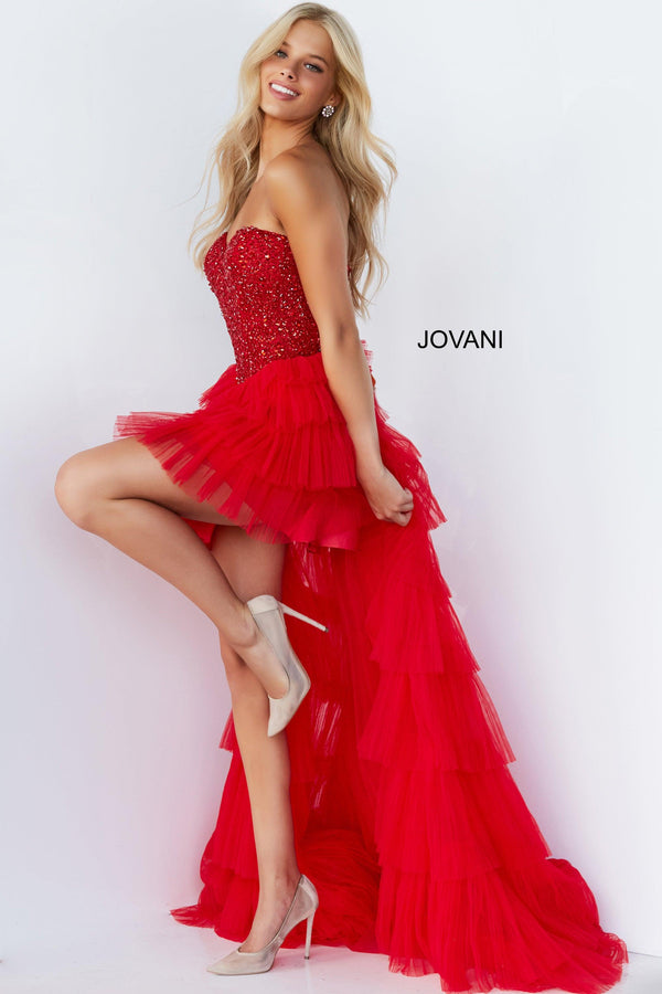 Jovani 08100 High Low Strapless Prom Dress