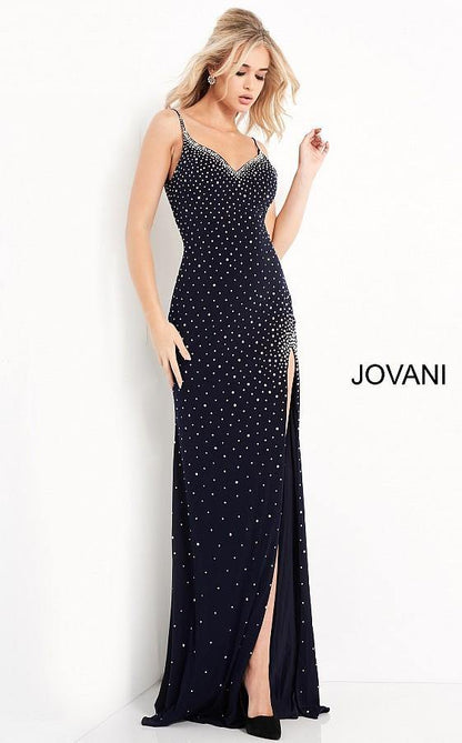 Jovani High Slit Beaded Prom Long Dress 06216 - The Dress Outlet