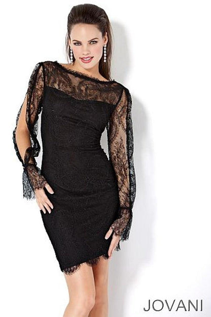 Jovani Lace Long Sleeve Short Cocktail Dress 171125 - The Dress Outlet