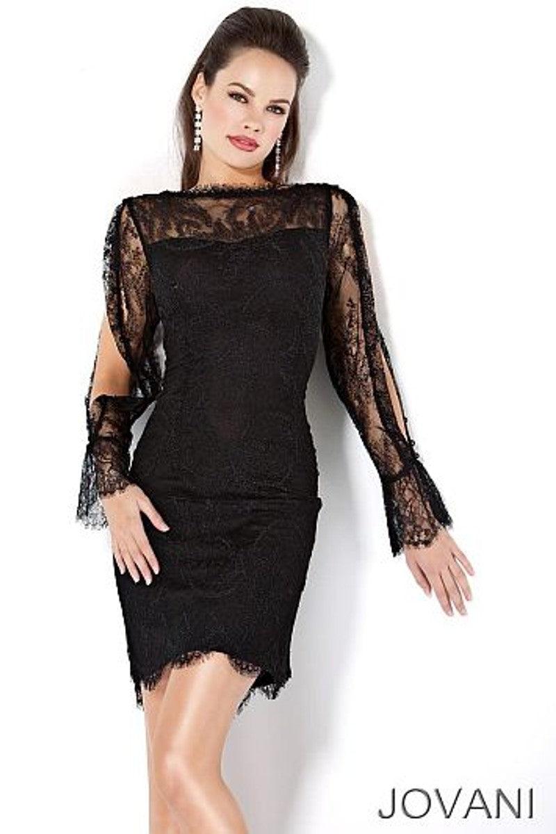 Jovani Lace Long Sleeve Short Cocktail Dress 171125 - The Dress Outlet