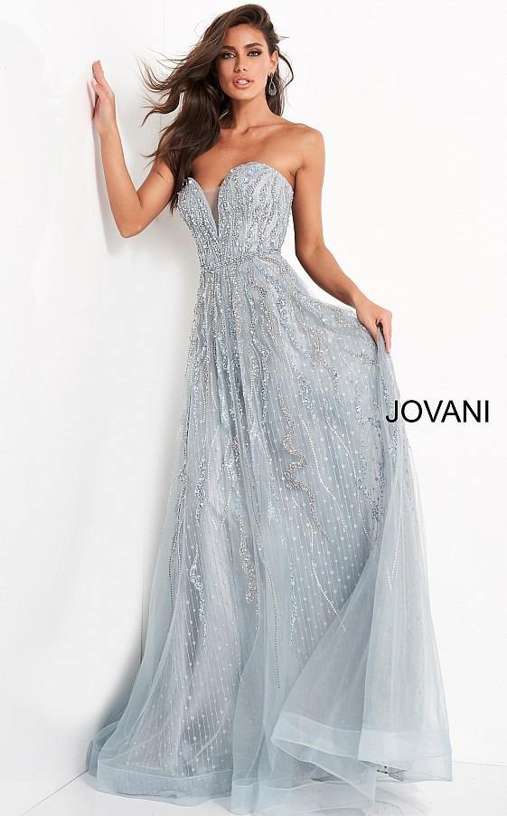 Jovani Long Beaded Strapless Evening Dress 04633 - The Dress Outlet