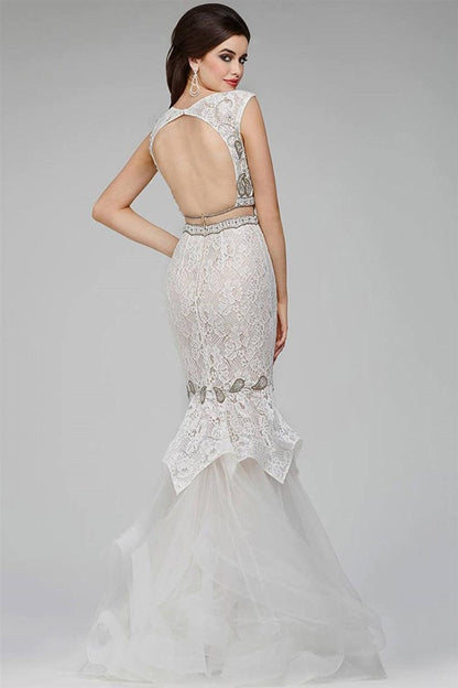 Jovani Long Cap Sleeve Formal Mermaid Dress 31553 - The Dress Outlet