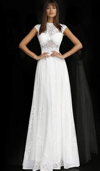 Jovani Long Cap Sleeve Wedding Dress M54822 - The Dress Outlet