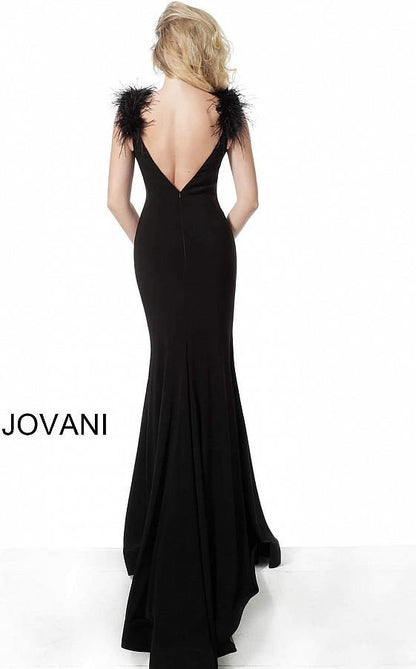 Jovani Long Feather Shoulders Evening Gown 68596 - The Dress Outlet