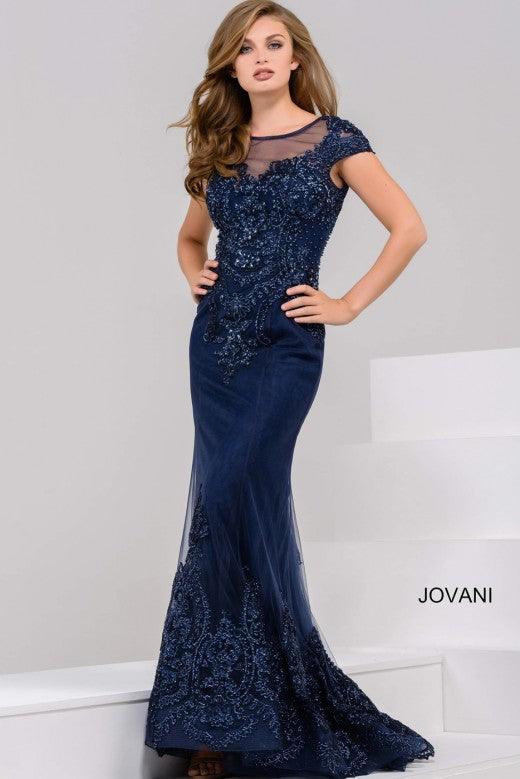 Gold Jovani 39483 Long Formal Cap Sleeve Evening Gown for $429.0 – The ...