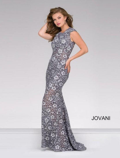 Jovani Long Formal Evening Lace Dress 32020 - The Dress Outlet