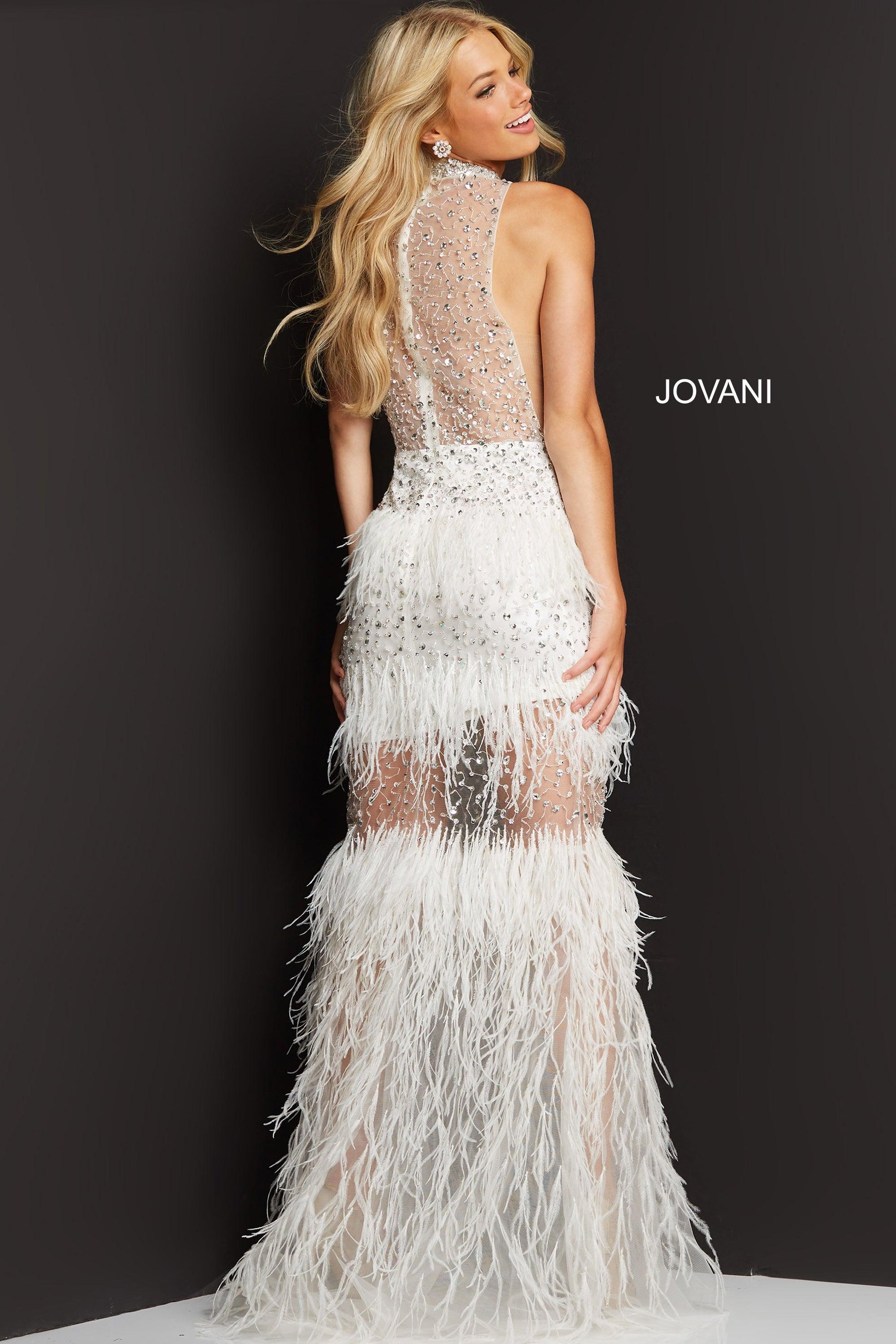 Jovani 07317 Long Formal Feathered Prom Gown