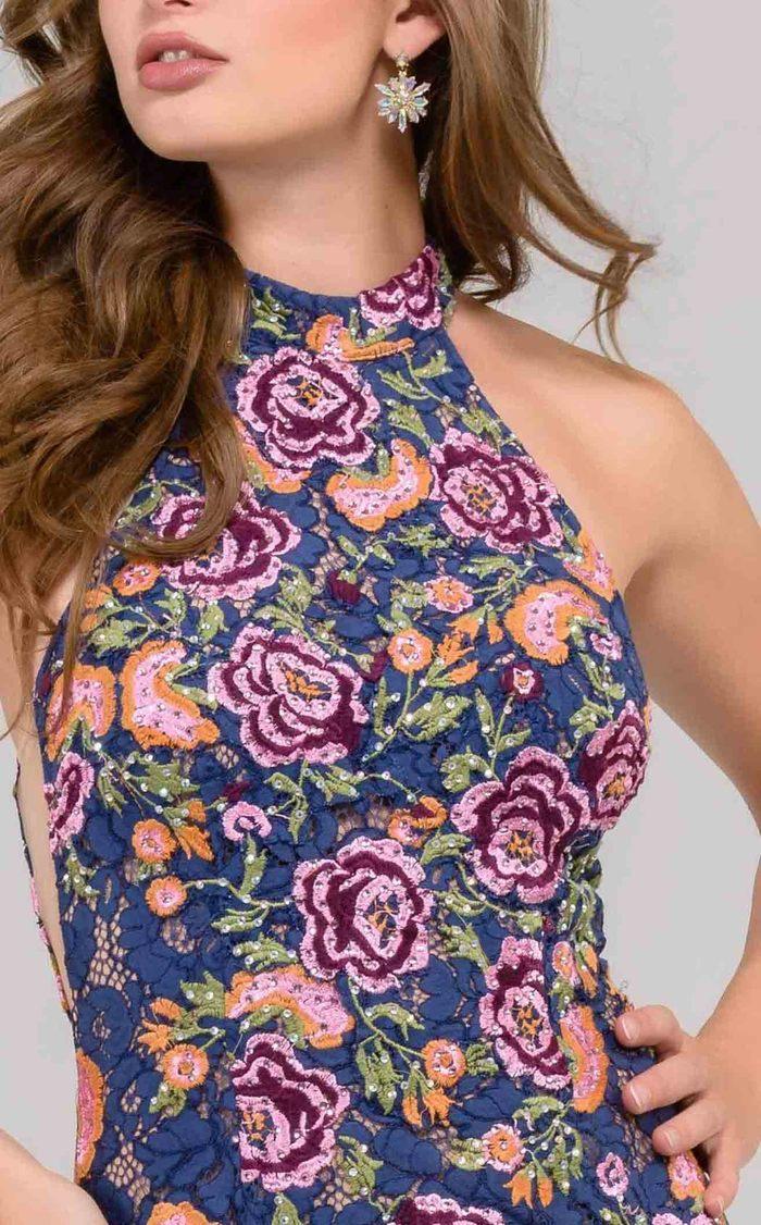 Jovani Long Formal Floral Print Halter Dress 50655 - The Dress Outlet