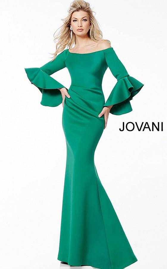 Long Formal Off Shoulder Evening Gown by Jovani 59993 - Green / 2 Long Formal Off Shoulder Evening Gown by Jovani 59993 - Green / 2