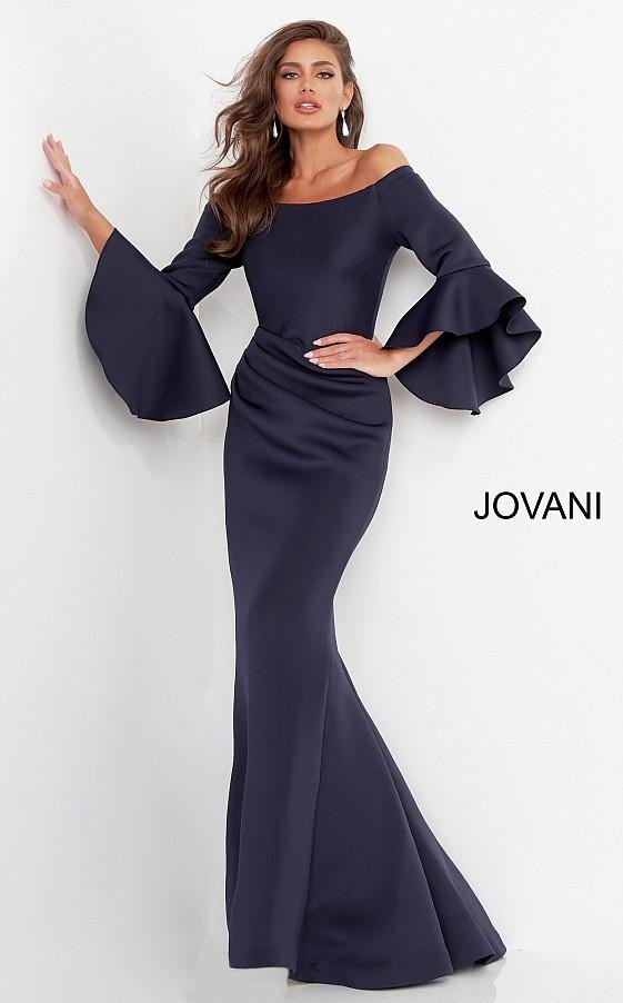 Jovani Off-the-Shoulder Trumpet-Sleeve Mermaid Gown, Green, Women's, 2