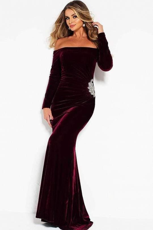 Jovani Long Formal Off Shoulder Velvet Dress 51464 - The Dress Outlet