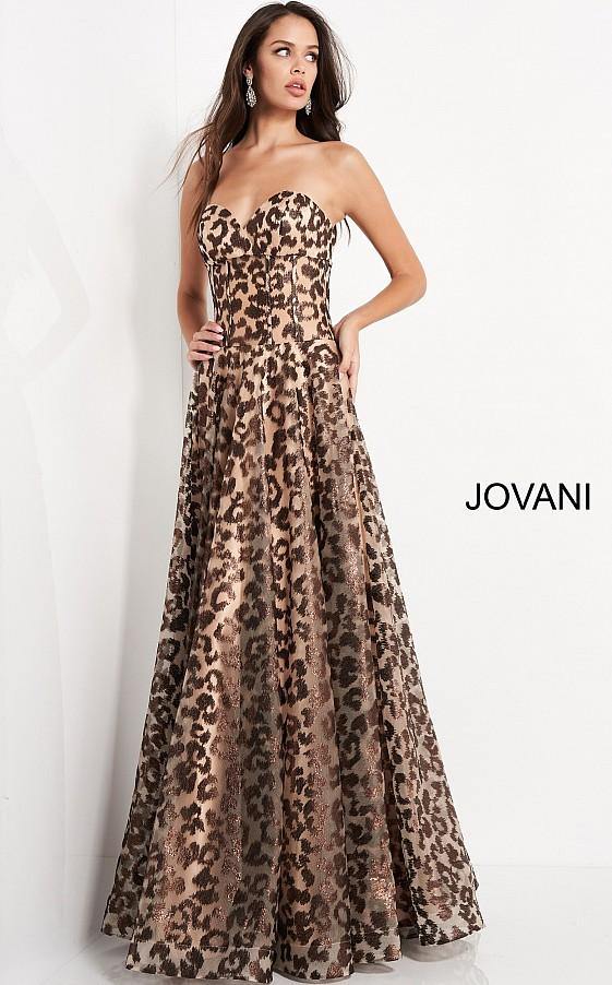Jovani Long Formal Strapless Animal Print Gown 04697 - The Dress Outlet
