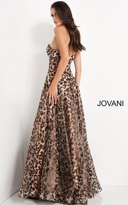Jovani Long Formal Strapless Animal Print Gown 04697 - The Dress Outlet