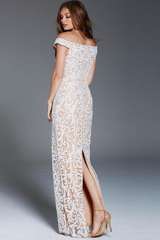 Jovani Long Lace Off-Shoulder Sheath Dress 46775 - The Dress Outlet