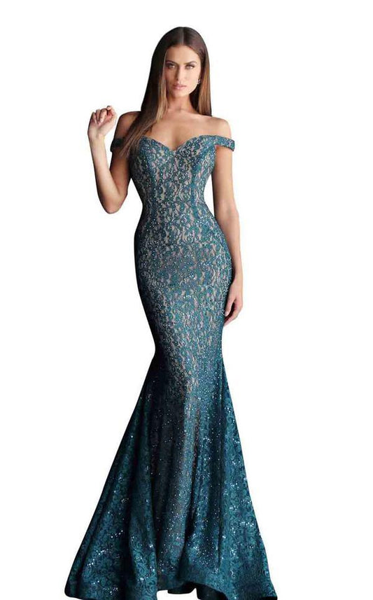 Jovani Long Off Shoulder Fitted Dress 64521 - The Dress Outlet