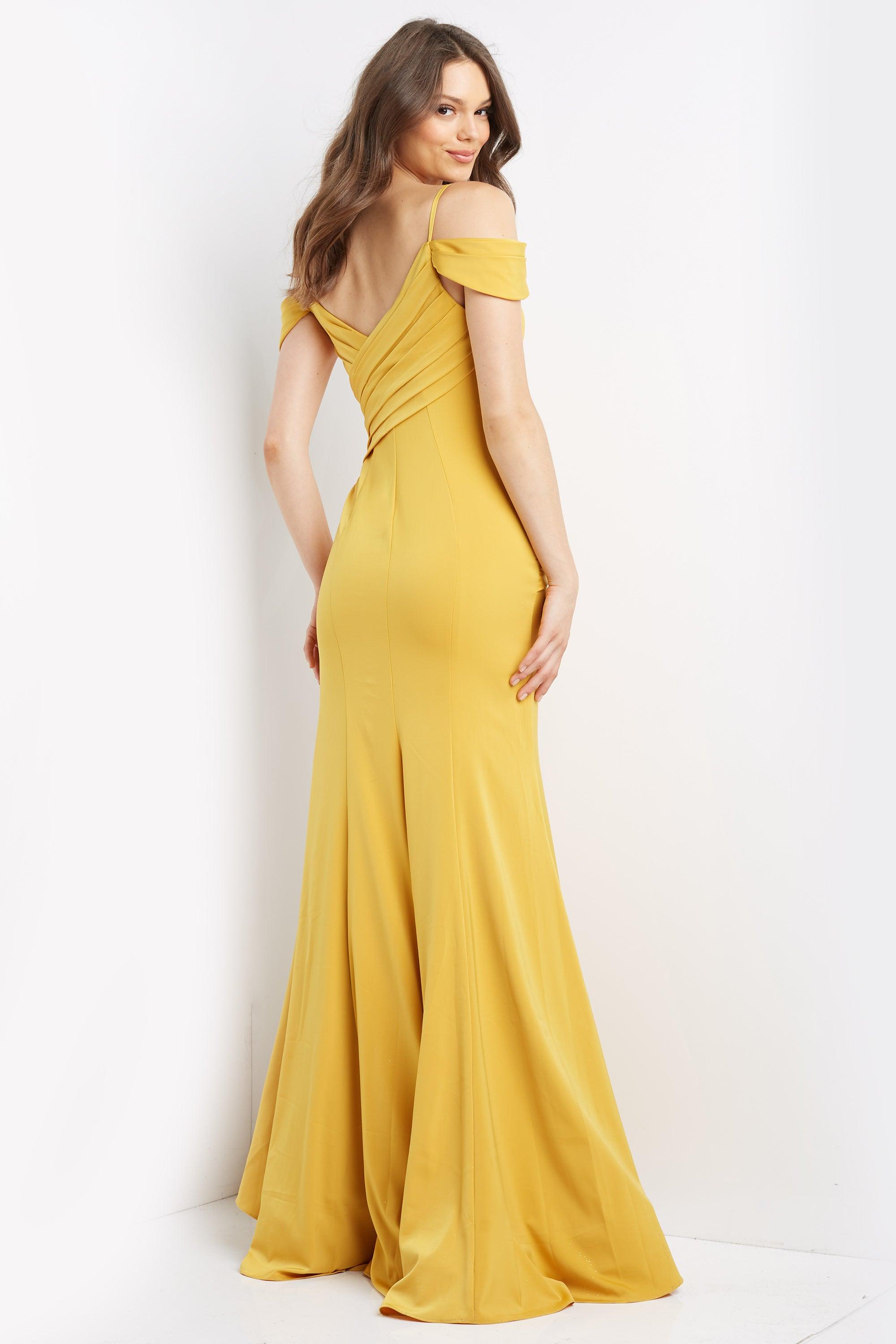 Jovani 08414 Long Off Shoulder High Slit Prom Dress