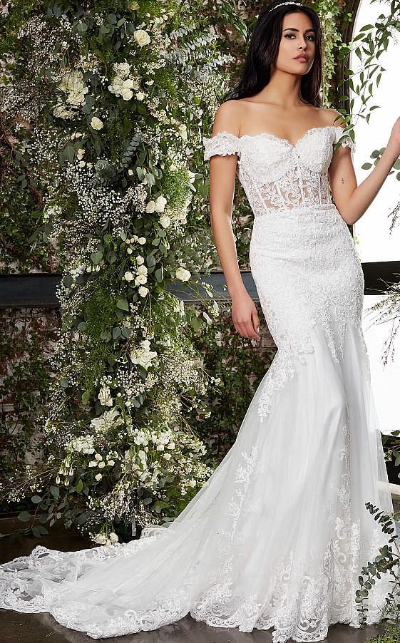 Jovani Long Off Shoulder Lace Bridal Gown JB07161 - The Dress Outlet