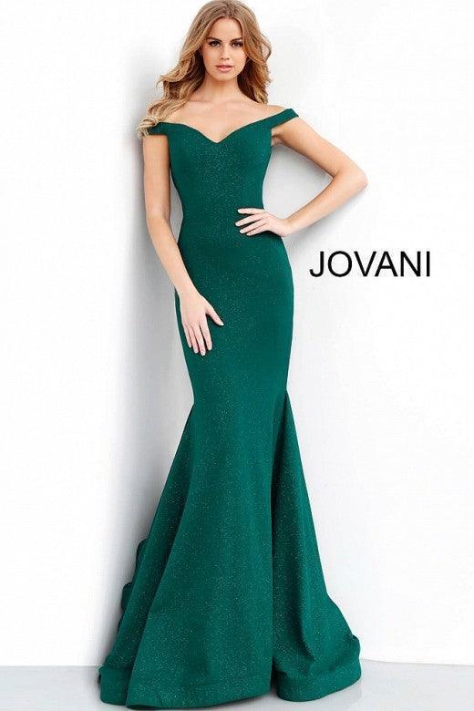 Jovani Long Off Shoulder Glitter Prom Dress 55187 - The Dress Outlet