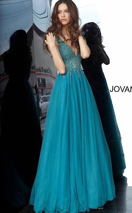 Jovani Long Prom High Slit Sleeveless Dress 54873 - The Dress Outlet