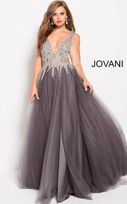 Jovani Long Prom High Slit Sleeveless Dress 54873 - The Dress Outlet