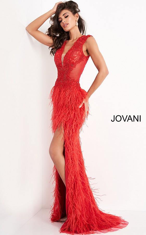 Jovani Long Sheath Feather Prom Dress 06446 - The Dress Outlet