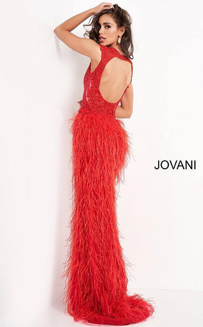 Jovani Long Sheath Feather Prom Dress 06446 - The Dress Outlet
